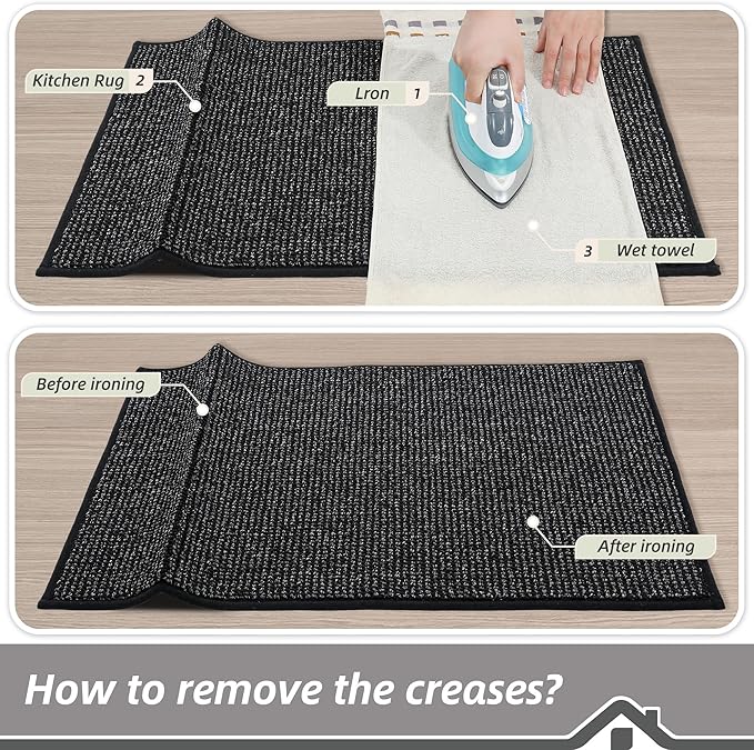 BEQHAUSE Kitchen Rugs and Mats 2PCS, Non-Slip Kitchen Mats for Floor, Absorbent and Stain Resistant Kitchen Runner, Machine Washable Rugs for Kitchen, Laundry & Sink, 24"x36"+24"x60", Black