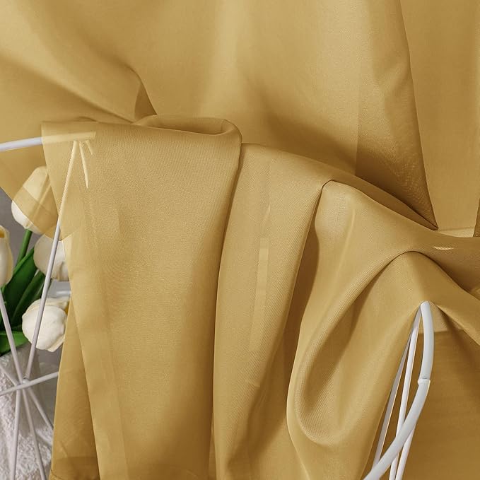 Chyhomenyc Sheer Gold Curtains 90 inches Long 2 Panels, Light Filtering Soft Airy Solid Elegant Voile Window Treatment Drapes for Bedroom Living Room Wedding Party Decor, 42 Wx90 L Inches