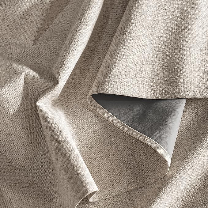 RYB HOME Natural Beige 100% Blackout Linen Curtains for Bedroom/Living Room 120 inches Long 52 Width, Thick Elegant Extra Long Drapes for Modern/Farmhouse Home Style, 2 Panels