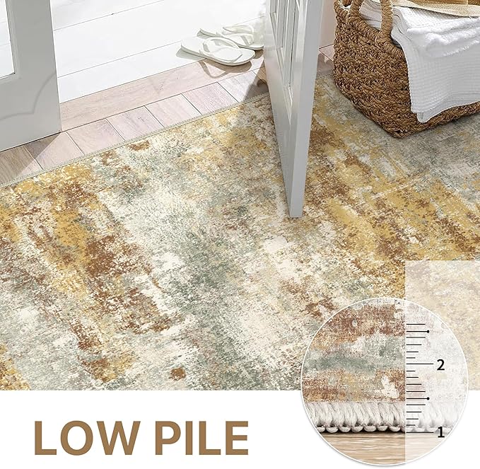 BEIMO Runner Rug for Hallway Kitchen, 2'6"x6' Machine Washable Runners Rug for Entryway, Soft Modern Abstract Throw Rugs, Low Pile Floor Cover with Non Slip Backing, Orange Green
