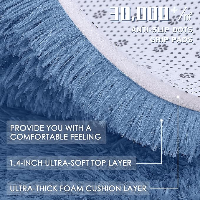 OLANLY 2x8 Machine Washable Runner Rugs for Hallway, Soft Fluffy Shaggy Bedside Rugs for Bedroom, Living Room, Indoor Floor Carpet for Kids Girls and Boys, Home Decor Aesthetic, Blue