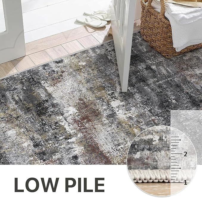 Runner Rug for Hallway Kitchen 2x6 Machine Washable Runners Rug for Entryway, Dark Gray Soft Modern Abstract Throw Rugs, Floor Carpet with Non Slip Rubber Backing