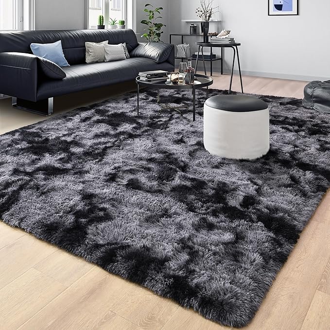 Tepook Soft Fluffy Rugs for Living Room, 5x7 Shaggy Area Rug for Bedroom, Modern Shag Rug Fuzzy Carpets for Kids, Plush Indoor Nursery Home Decor Rug with Non-Slip Bottom, Tie-dye Dark Grey