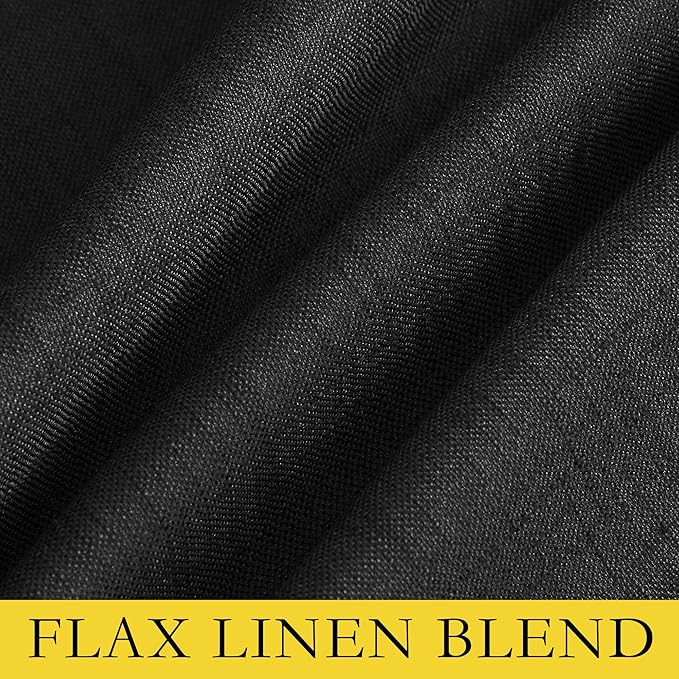 NICETOWN Black Truly Blackout Linen Blend Flax Drapes for Office, Vintage Grommet 100% Blackout Curtains with White Liner Backing for Kitchen Dorm Window(Set of 2, 62" Wide x 63" Long