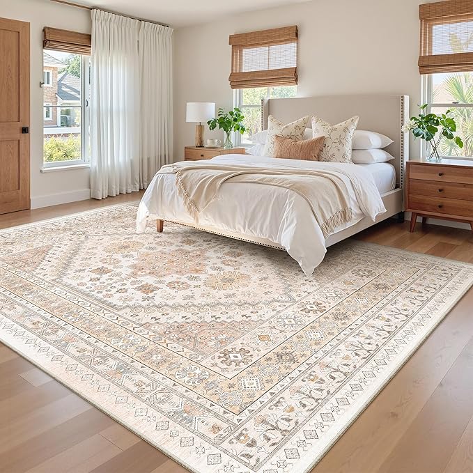 zesthome 8x10 Area Rugs for Living Room,Non-Slip Backing Washable Rugs,Vintage Large Area Rug,Stain Resistant Home Decor Rug