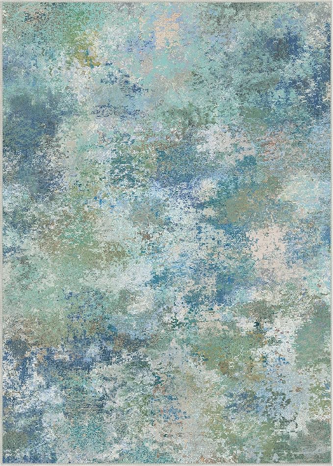 Area Rugs 6x9 for Living Room Bedroom, Modern Abstract Machine Washable Rug, Large Soft Low Pile Floor Carpet with Non Slip Backing for Dining Room, Blue Green