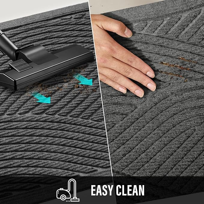 HIYARD Sturdy Front Door Mat, Absorbent Muddy Dirt Resist Welcome Door Mats Outdoor Indoor, Stain and Fade Resistant, Non-Slip Backing Entry Mat Low Profile Doormat for Entryway, 72×24, Grey