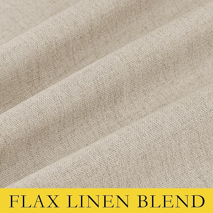 NICETOWN Cream 100% Blackout Linen Curtains 120 inch Long Burg for Living Room, 1 Pair, 62" Width Each Panel, Farmhouse Thick Completely Blackout Window Treatment Thermal Insulated Drapes