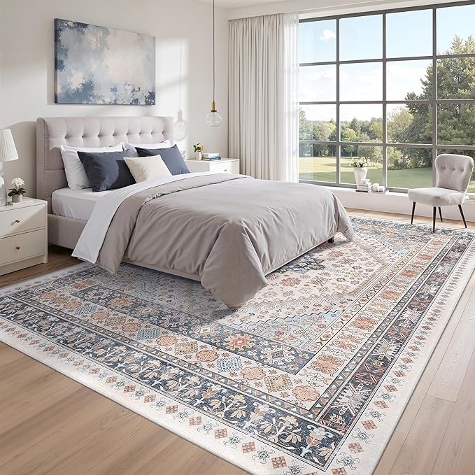 zesthome 10x12 Area Rugs for Living Room,Non-Slip Backing Washable Rugs,Vintage Large Area Rug,Stain Resistant Home Decor Rug (Multi,10'x12')