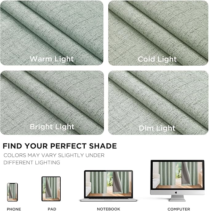 Joydeco Blackout Curtains for Bedroom - 90 Inch Long 100% Light Blocking 2 Panels Sage Green Drapes, Thermal Insulated Room Darkening Curtains, Linen Textured for Living Room, Rod Pocket & Back Tabs