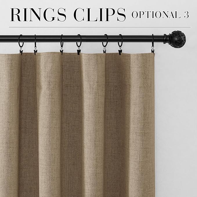 RYB HOME Burlap 100% Blackout Short Curtains 52 Width 45 inch Length, Light Blocking & Thermal Insulated Curtains for Kitchen/Small Window/Bathroom/Basement, 2 Panels