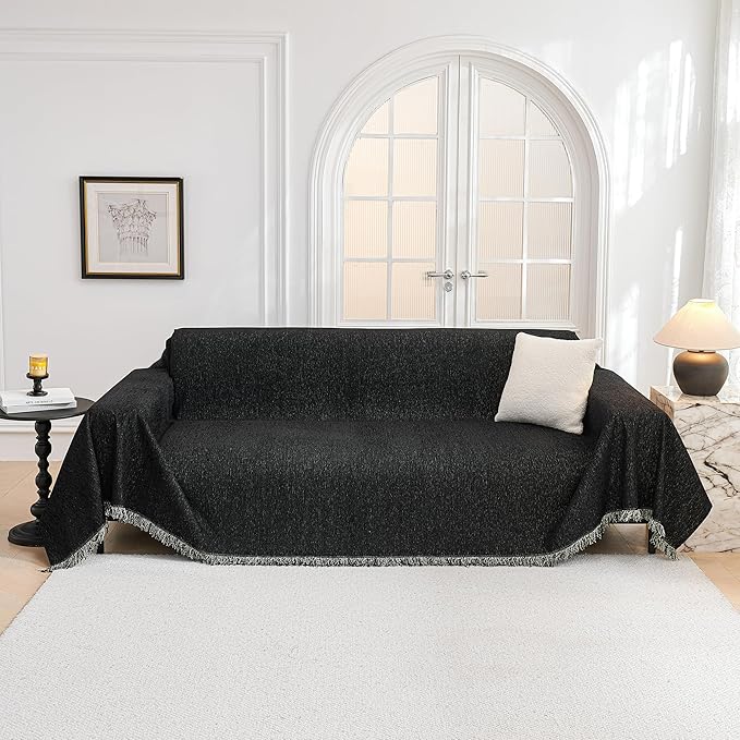 MYSKY HOME Oversized Couch Cover Sofa Covers Couch Covers for 3 Cushion Couch Sofa Pet Friendly L Shaped Couch Cover Sectional Couch Covers Non Slip Furniture Protector for Kids, Dogs, 91"x150", Black
