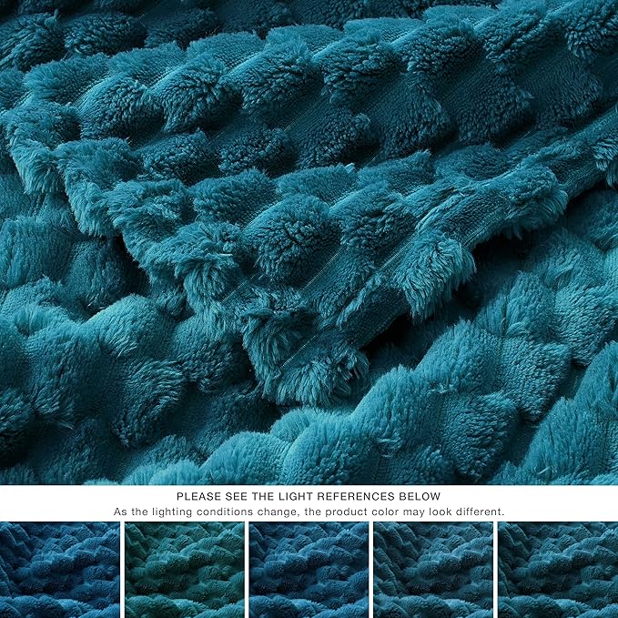 EXQ Home Fleece Blanket Twin Size for Couch or Bed - 3D Imitation Turtle Shell Jacquard Decorative Blankets - Cozy Soft Fuzzy Flannel Blanket Suitable for All Seasons(60"×80",Teal)