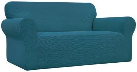 Easy-Going Stretch Oversized Loveseat Slipcover 1-Piece Sofa Cover Furniture Protector Couch Soft with Elastic Bottom for Kids Polyester Spandex Jacquard Fabric Small Checks Peacock Blue