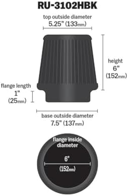 K&N Dryflow Lifetime Universal Clamp-On Air Filter: Dry Synthetic, Oil-Free: - Image 2