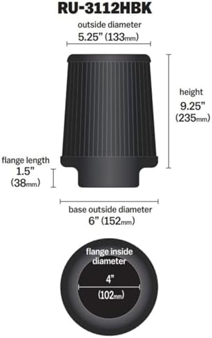 K&N Dryflow Lifetime Universal Clamp-On Air Filter: Dry Synthetic, Oil-Free: - Image 2