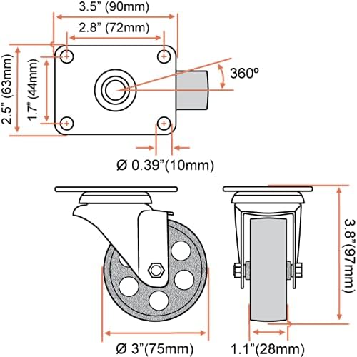 FactorDuty Set of 4 Metal Swivel Plate Caster Wheels - Image 2