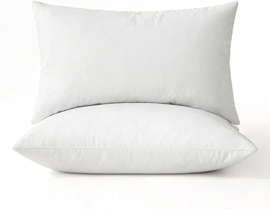MIULEE 12x20 Pillow Inserts, Set of 2 Down Feather Throw Pillows for Couch Sofa Bed, Decorative Fluffy Throw Pillow Inserts Cotton Fabric,White