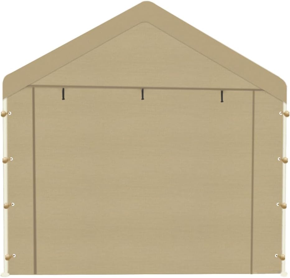 10x20 Carport Replacement Sidewall, Front Panel Canopy Entrance Panel with Zippers and Elastic Ball Bungees, 180G PE Waterproof & UV Protected Replacement Sidewall Cover, Beige
