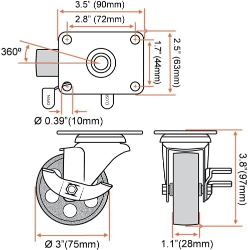 FactorDuty Set of 4 Metal Swivel Plate Caster Wheels - Image 4