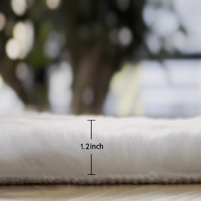 ORINOVA White Shag Round Rugs 8ft for Dining Room Table Faux Bunny Machine Washable Fur Area Rugs for Bedroom Living Room Nursery Circle Rug