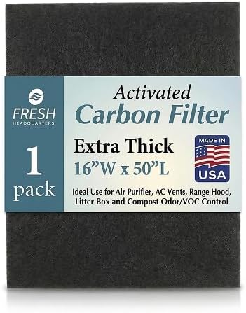 Fresh Headquarters Activated Carbon Filter Sheet – 16"W x 50"L Extra Thick Cut by FreshHeadquarters