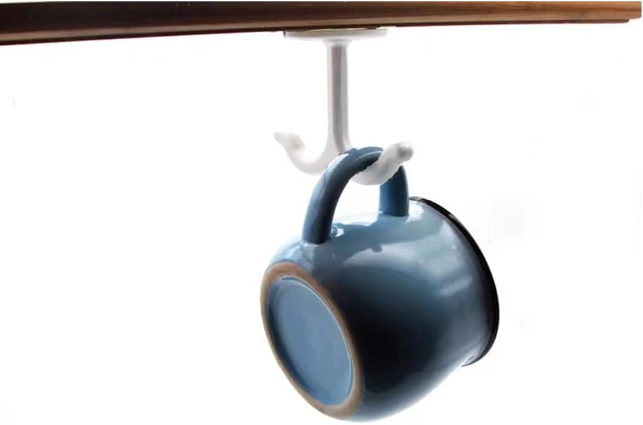 10 Pcs Zinc Alloy Ceiling Double Hook Cabinet Wardrobe Coat Towel Hat Hook Hooks Under Cabinet Shelf (White)