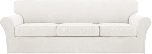 Turquoize 4 Piece Sofa Covers for 3 Cushion Couch Sofa Slipcover Soft Couch Cover for Dogs Washable Furniture Cover with 3 Individual Large Cushion Covers Feature Fabric (Large Sofa, Porcelain)
