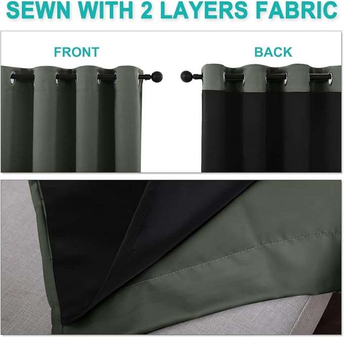 NICETOWN 100% Blackout Curtains 70" Long, Pair of Energy Smart & Noise Blocking Out Drapes for Baby Room Window, Thermal Insulated Guest Room Lined Window Dressing(Dark Mallard, 37" Wide)
