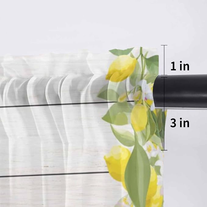 Lemon Dwarfs Sheer Valance Curtains, Gnome Green Leaf Wood Striped Yellow Plaid - Image 7