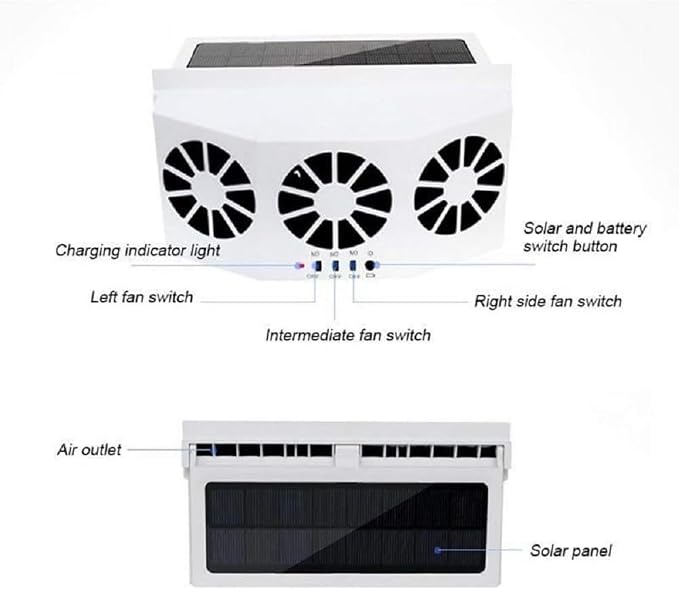 Solar Powered Car Window Exhaust Fan | 3 Fan Car Solar Power Air Vent Radiator - Image 5