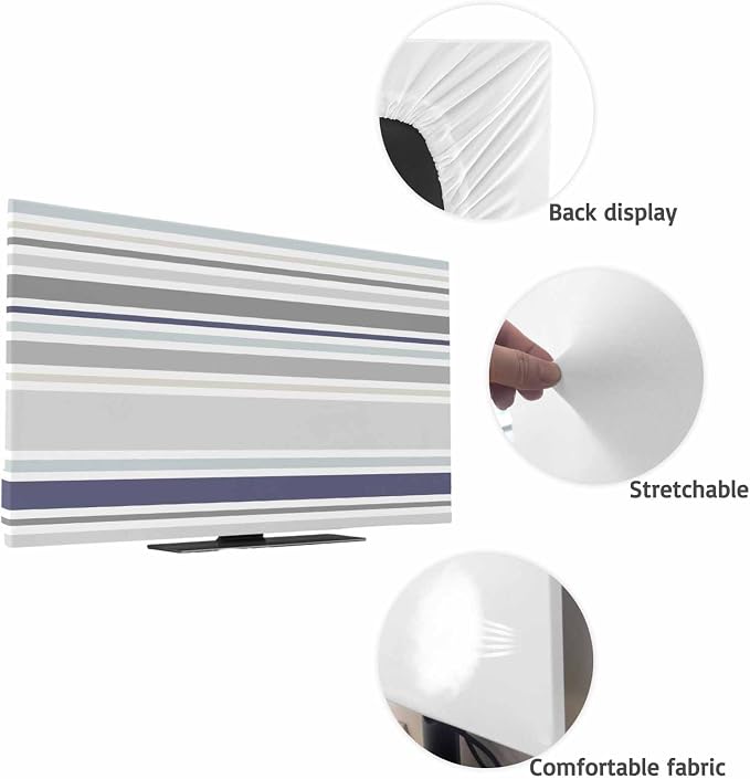 Minimalist Stripes Gray Blue Beige Indoor TV Cover, Elastic TV Screen Protector - Image 7