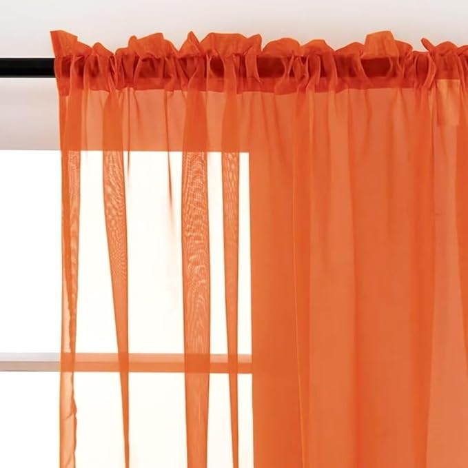 SpaceDresser Burnt Orange Sheer Curtains 4 Panels Rod Pocket Semi-Sheer Curtain 96 Inches Long Light Filtering Voile Window Drapes for Bedroom Living Room Kitchen, Each 52W x 96L