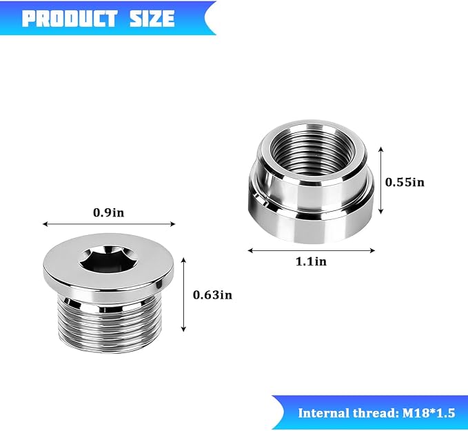 M18X1.5 Car Stepped Mounting Bung and Plugs, Stainless Steel Notched Style - Image 2