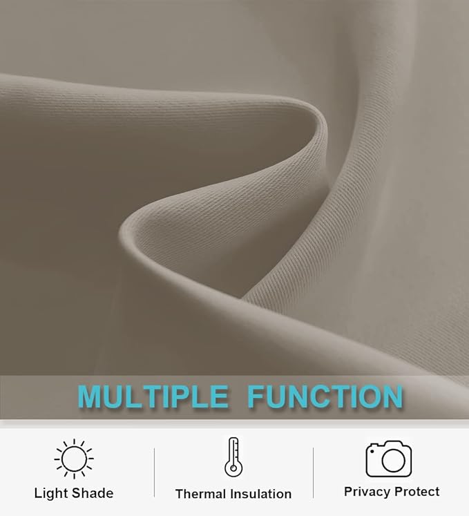 RYB HOME Short Blackout Curtains for Bedroom, Room Darkening Insulated Summer Heat Light UV Blocking Energy Saving Drapes for Nursery, Width 34 by Length 45, Sand, Set of 2