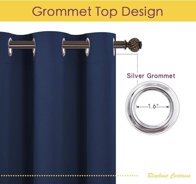 NICETOWN Navy Blackout Curtains & Drapes, 1 Pair, W34 x L60, Window Treatment Energy Saving Thermal Insulated Room Darkening Solid Grommet Panels for Living Room