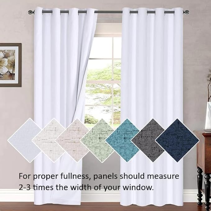H.VERSAILTEX Living Room Linen Curtains Home Decorative Grommet Curtains Privacy Added Energy Saving Light Filtering Window Treatments Draperies for Bedroom, Bright White, 2 Panels, 52 x 96 - Inch