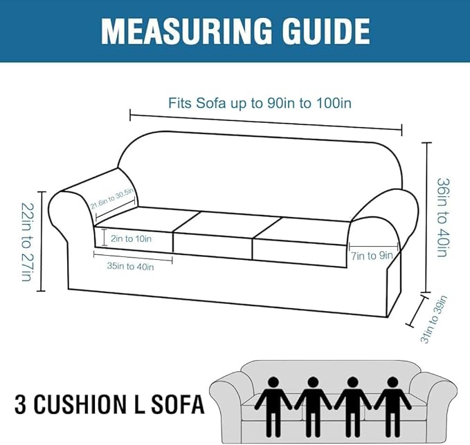H.VERSAILTEX 4 Piece Stretch Sofa Covers for 3 Cushion Couch Covers for Living Room Furniture Slipcovers (Base Cover Plus 3 Seat Cushion Covers) Thicker Jacquard Fabric (Large Sofa, Chocolate)