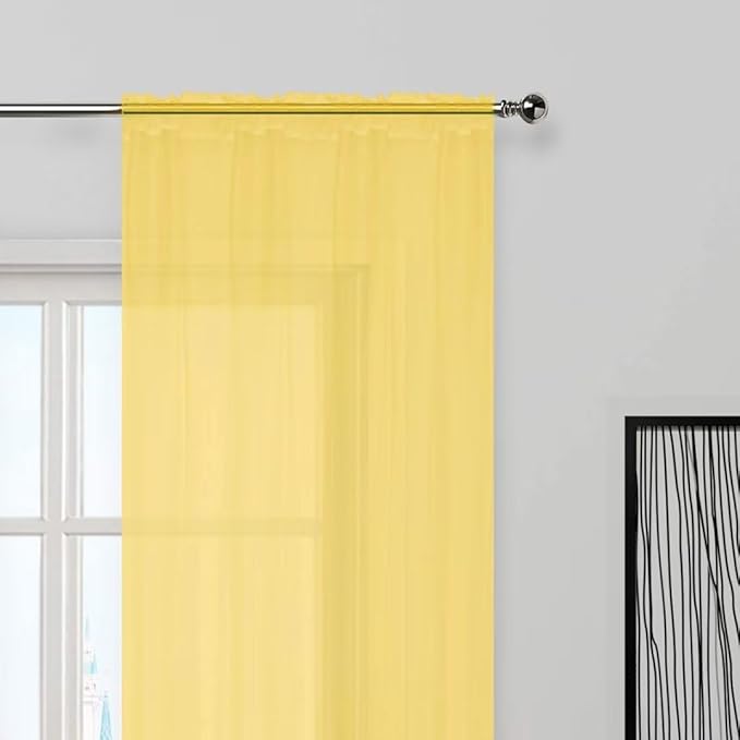 SpaceDresser Sheer Voile Window Treatment Rod Pocket Curtain Panels for Kitchen Bedroom Living Room Drapes Sunlight Filtering Privacy Semi Home Decor Assorted Colors Sizes (Yellow, 52 W x 63 L)
