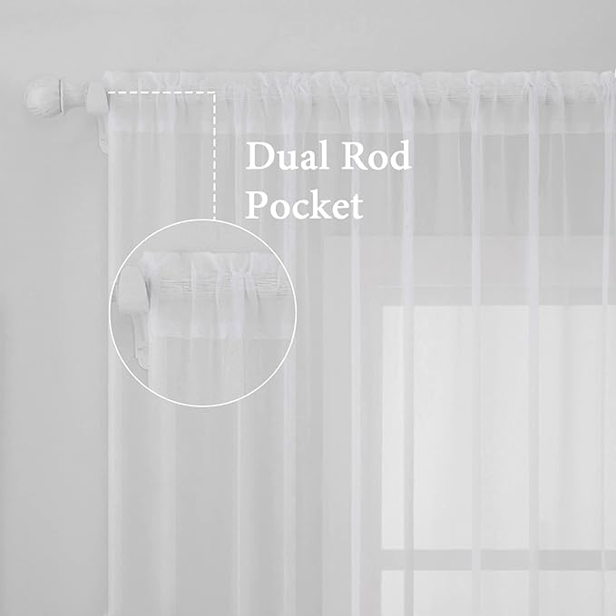 MIULEE 2 Panels Solid Color White Sheer Window Curtains Elegant Window Voile Panels/Drapes/Treatment for Bedroom Living Room (54 X 144 Inches White)