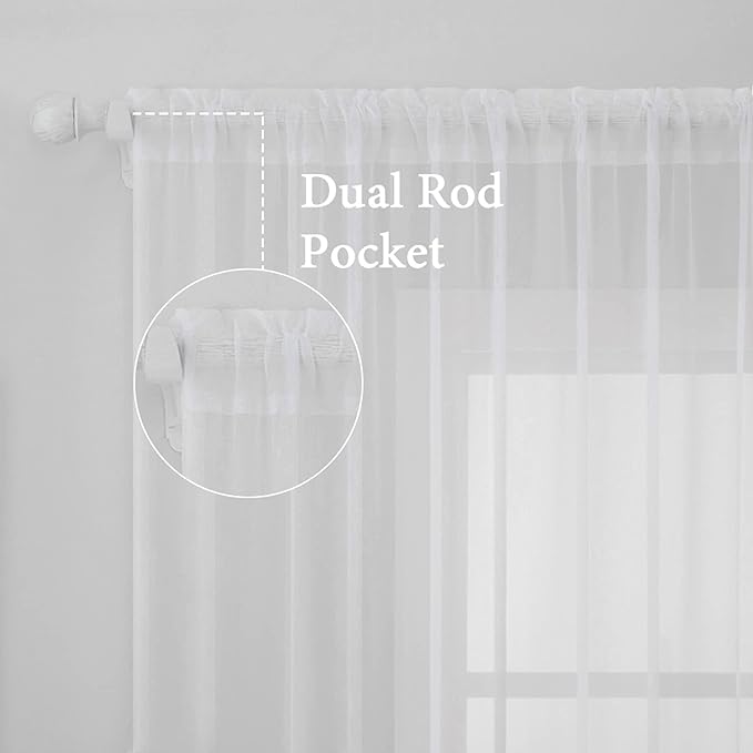 MIULEE 2 Panels Solid Color White Sheer Window Curtains Elegant Window Voile Panels/Drapes/Treatment for Bedroom Living Room (54 X 78 Inches White)