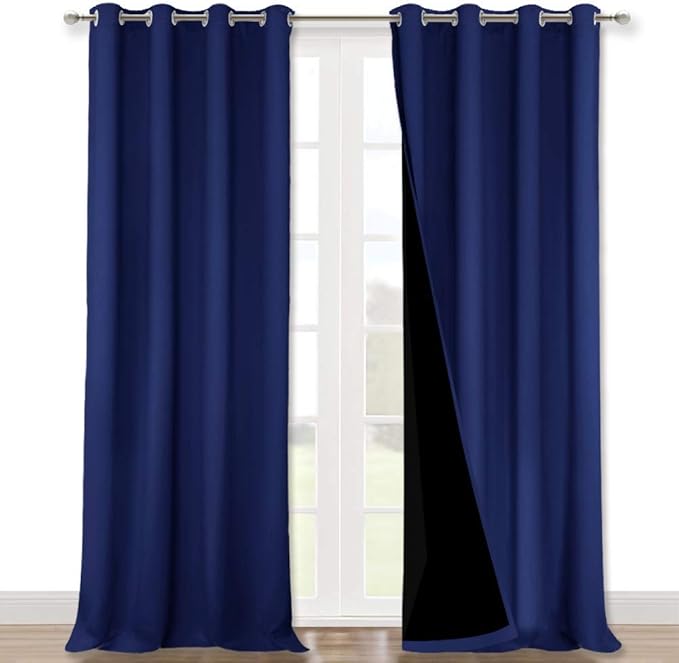 NICETOWN 100% Blackout Blinds, Set of 2, 46" x 102", Royal Blue, Laundry Room Decor Window Treatment Curtains for Large Patio Sliding Door, Thermal Insulated Curtains for Bedroom