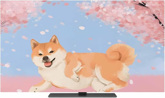 Japanese Cute Akita Dogs Indoor TV Cover, Elastic TV Screen Protector Cherry by Unknown