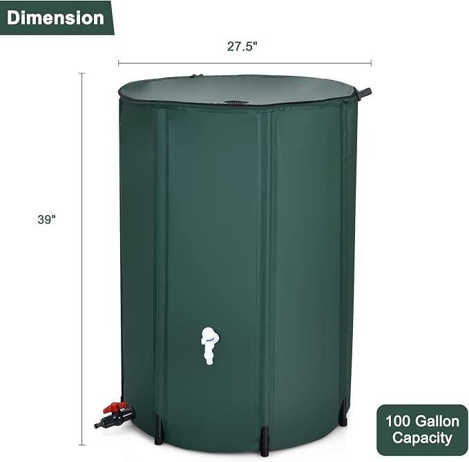 Goplus 100 Gallon Collapsible Rain Barrel, Portable Rain Barrels to Collect - Image 7