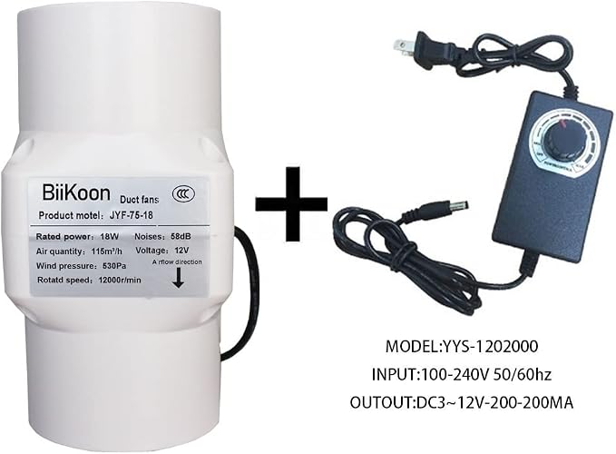 12V Inline Duct Fan 3 Inch 75Mm Ventilation Exhaust Booster 18W 68 Cfm Intake - Image 4