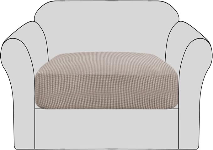 H.VERSAILTEX High Stretch Individual Seat Cushion Covers Sofa Slipcovers Couch Cushion Covers Sofa Covers Featuring Jacquard Textured Twill Fabric (1 Pack for 1 Cushion Chair, Sand, Small)