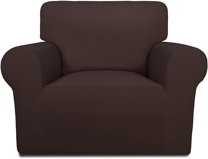 PureFit Super Stretch Chair Sofa Slipcover – Spandex Non Slip Soft Couch Sofa Cover, Washable Furniture Protector with Non Skid Foam and Elastic Bottom for Kids, Pets （Chair, Chocolate）