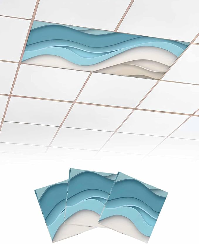 Yukro 3 Pack Teal Ombre Fluorescent Light Covers Abstract Stripe Ocean Wave by Unknown