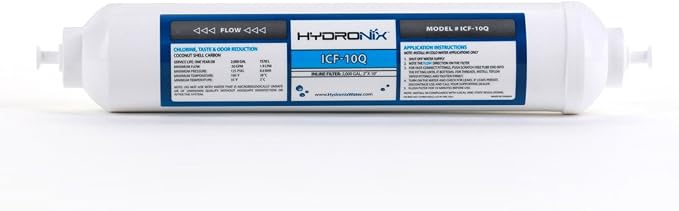 Hydronix ICF-10Q Inline Reverse Osmosis Post, Fridge & Ice Coconut GAC Water by Hydronix