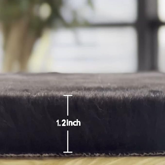ORINOVA Black Round Plush Rugs for Bedroom Faux Bunny Fuzzy Washable Fur Area Rugs for Living Room Small Circle Nursery Rug 4ft Cute Room Décor